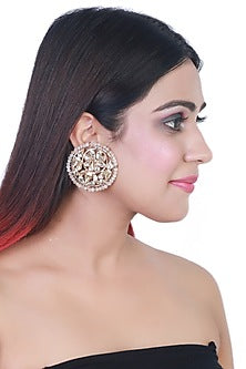 Gold Finish Pearl Stud Earrings