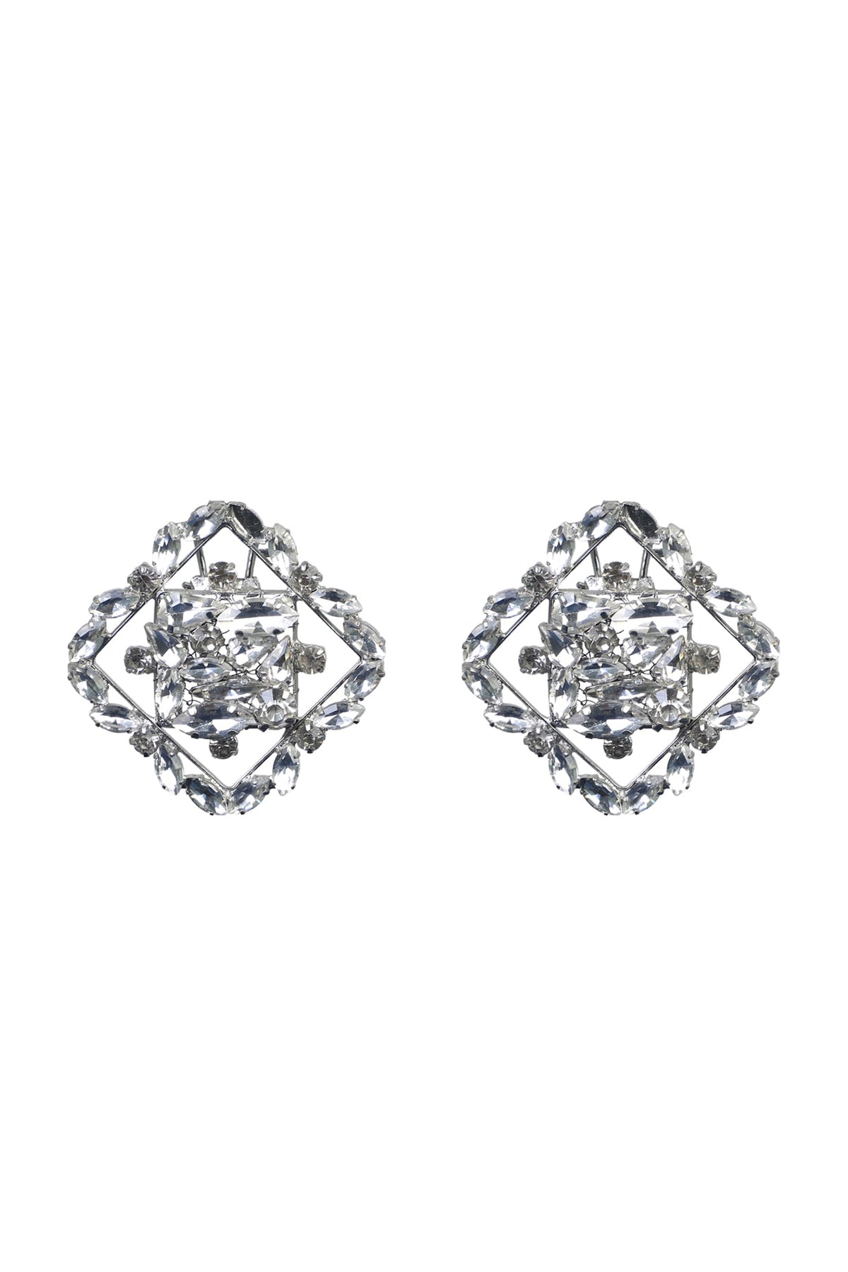 White Finish Crystal Stud Earrings