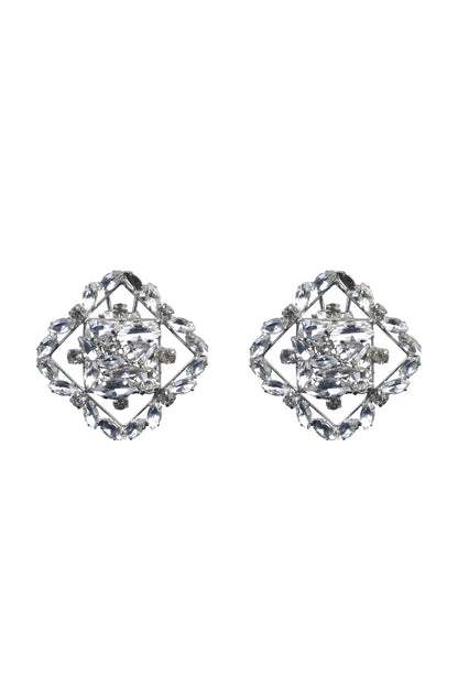 White Finish Crystal Stud Earrings