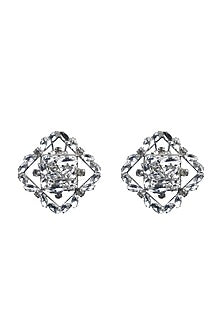 White Finish Crystal Stud Earrings
