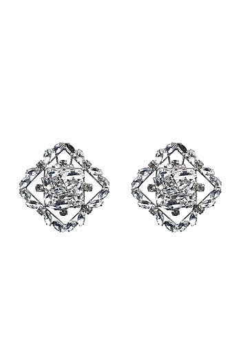 White Finish Crystal Stud Earrings