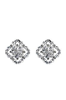 White Finish Crystal Stud Earrings