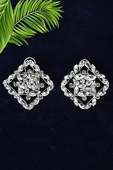 White Finish Crystal Stud Earrings