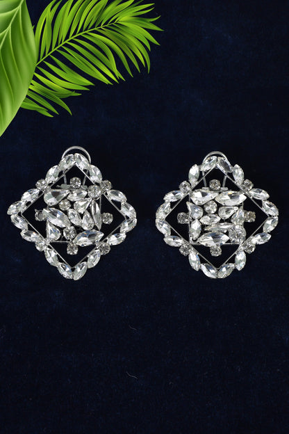 White Finish Crystal Stud Earrings