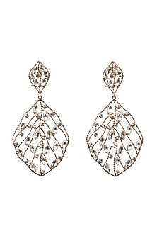 Rose Gold Finish Crystal Leaf Earrings