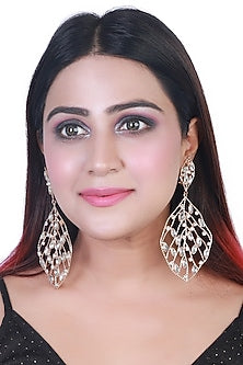 Rose Gold Finish Crystal Leaf Earrings