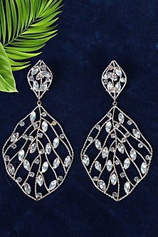 Rose Gold Finish Crystal Leaf Earrings
