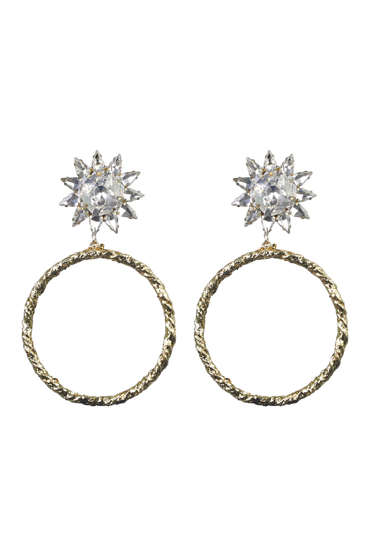 Gold Finish Crystal Hoop Earrings