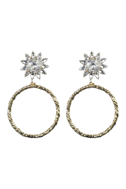 Gold Finish Crystal Hoop Earrings