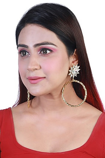 Gold Finish Crystal Hoop Earrings