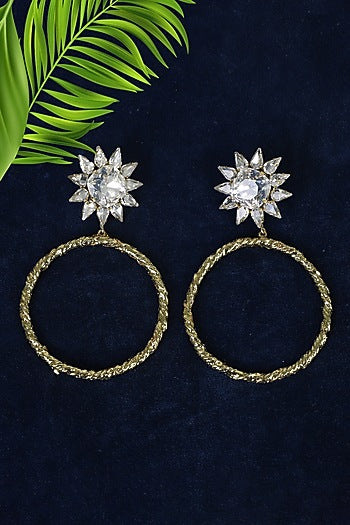 Gold Finish Crystal Hoop Earrings