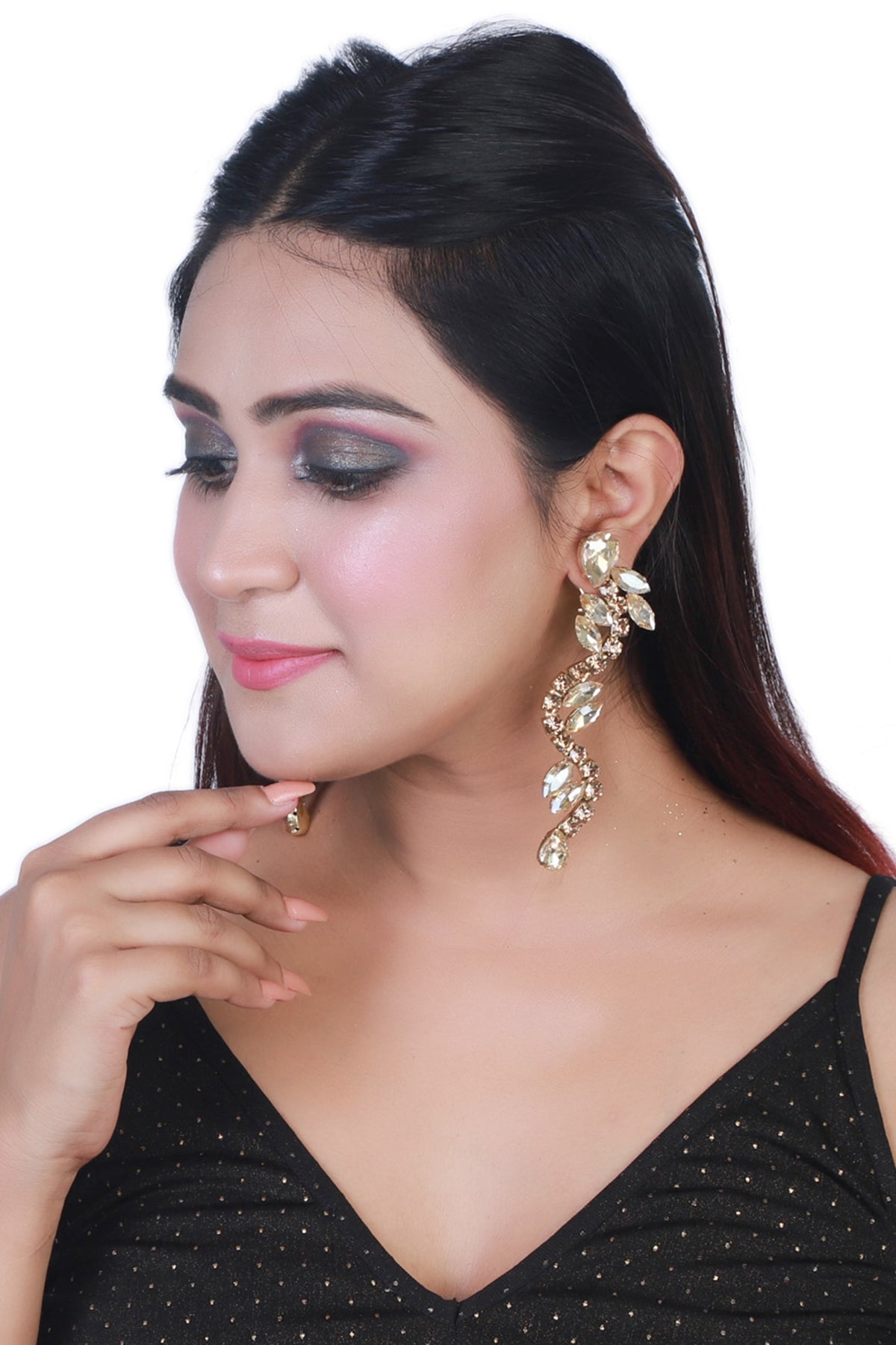 Gold Finish Zircons Serpentine Earrings