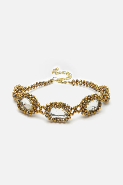 Gold Beaded & Crystal Choker Necklace