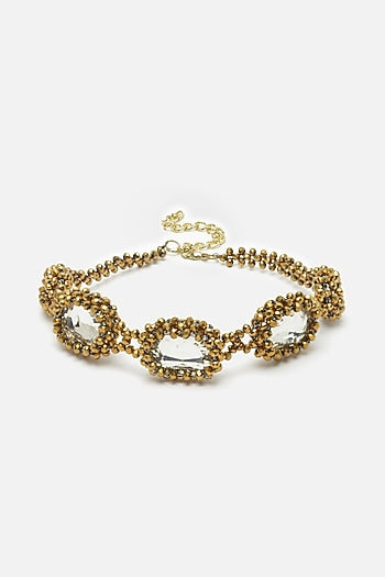 Gold Beaded & Crystal Choker Necklace