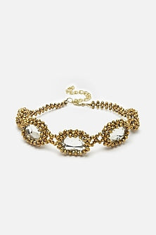 Gold Beaded & Crystal Choker Necklace
