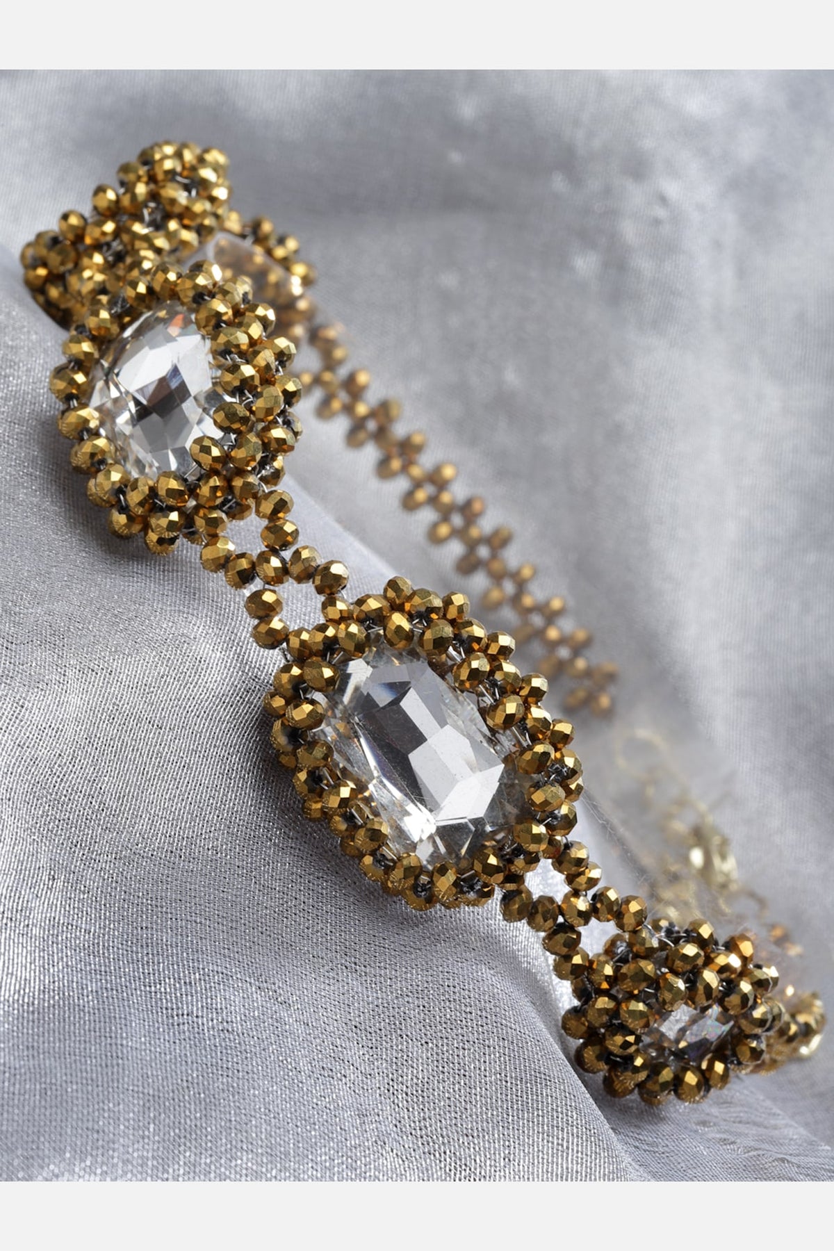 Gold Beaded & Crystal Choker Necklace