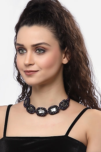 Purple Beaded & Crystal Choker Necklace