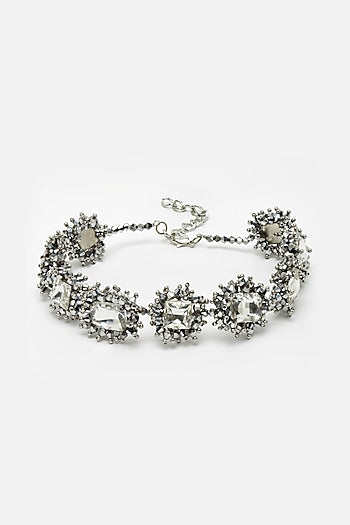 Silver Beaded & Crystal Choker Necklace