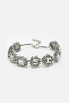 Silver Beaded & Crystal Choker Necklace