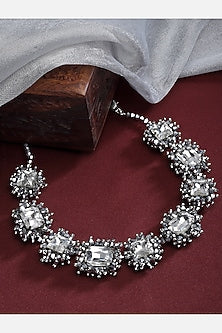 Silver Beaded & Crystal Choker Necklace