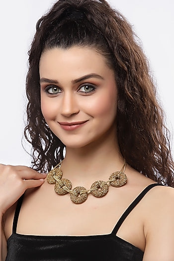 Gold Finish Crystal Donut Necklace