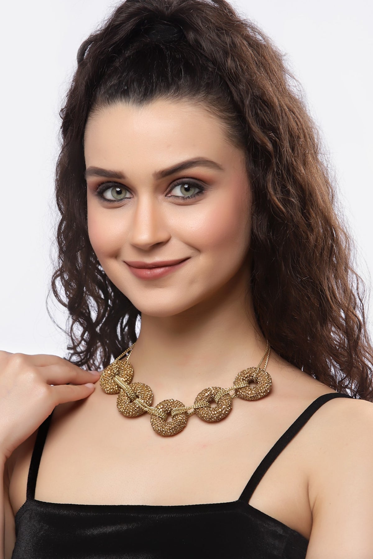 Gold Finish Crystal Donut Necklace