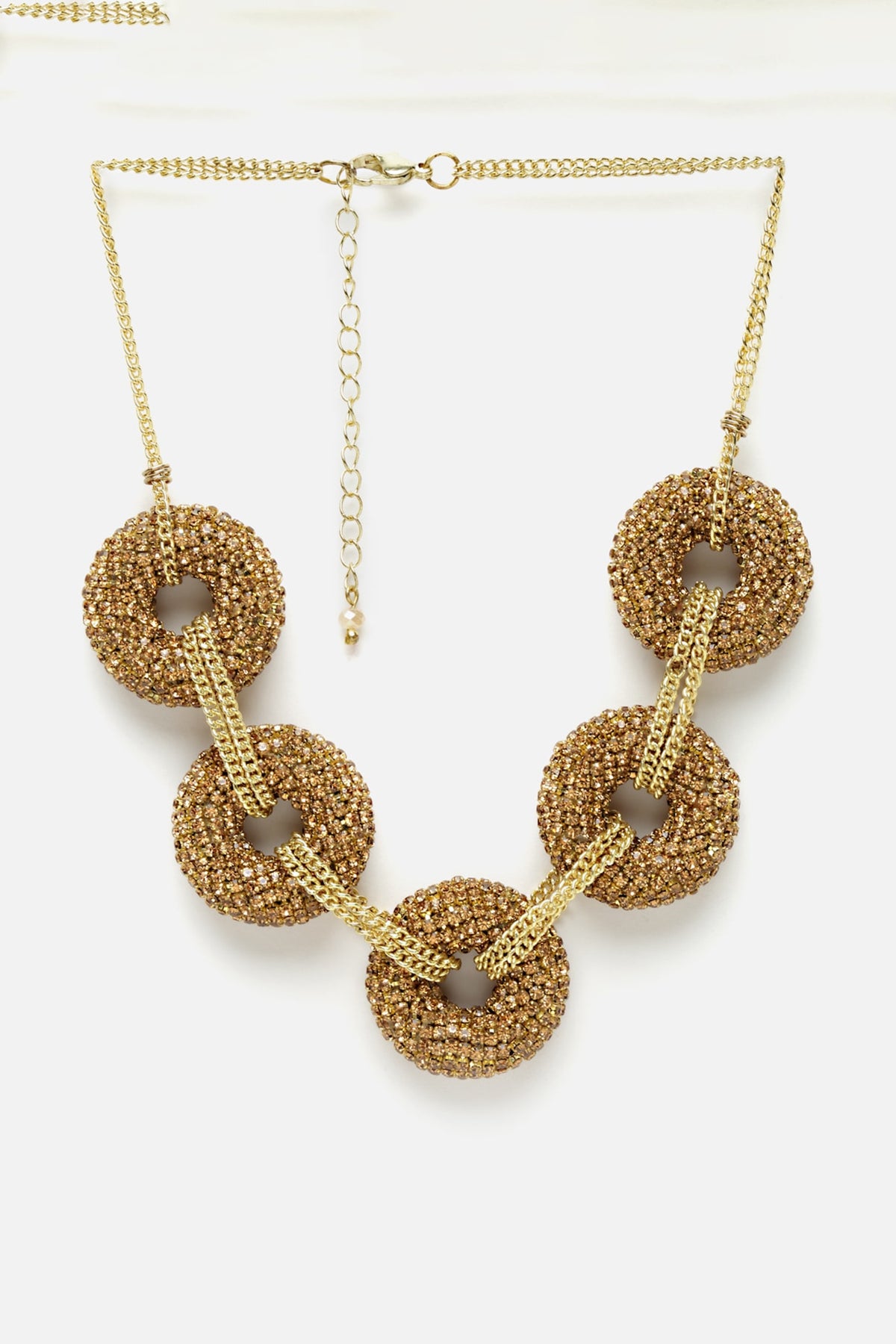 Gold Finish Crystal Donut Necklace