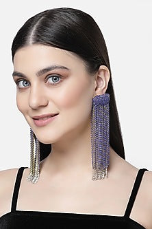 Gold Finish Royal Blue Crystal Dangler Earrings