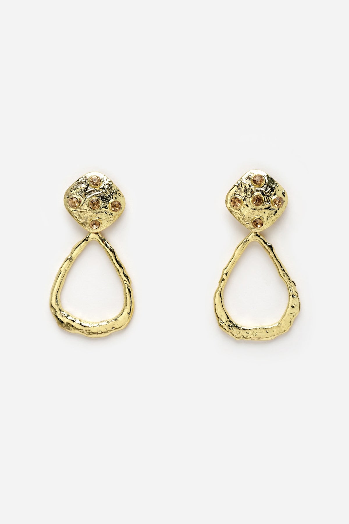 Gold Finish Crystal Hammered Dangler Earrings
