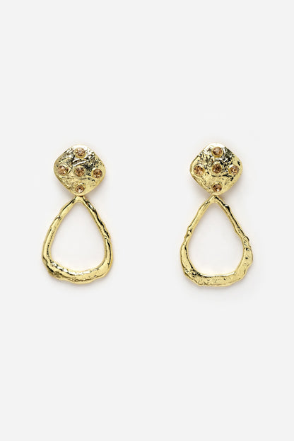 Gold Finish Crystal Hammered Dangler Earrings