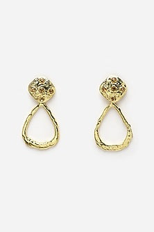 Gold Finish Crystal Hammered Dangler Earrings