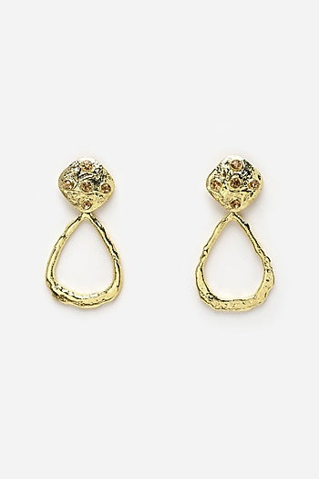 Gold Finish Crystal Hammered Dangler Earrings