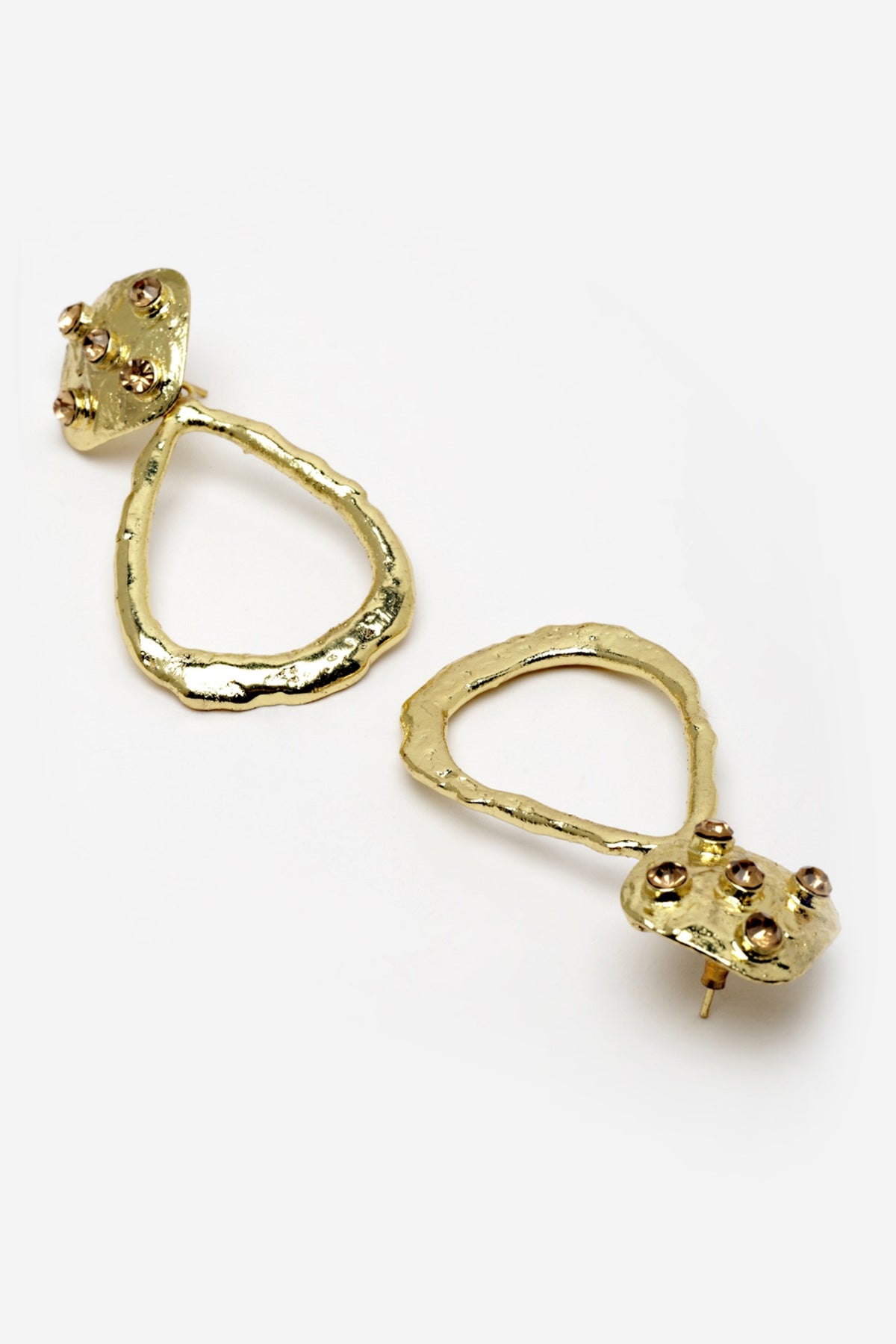 Gold Finish Crystal Hammered Dangler Earrings