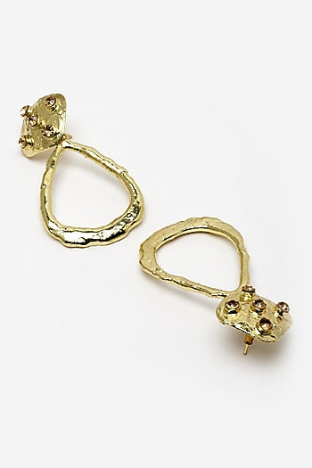 Gold Finish Crystal Hammered Dangler Earrings