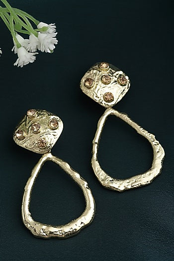 Gold Finish Crystal Hammered Dangler Earrings
