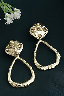Gold Finish Crystal Hammered Dangler Earrings