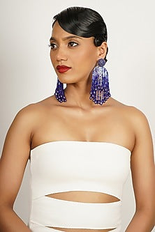 Blue Crystal & Pearl Dangler Earrings
