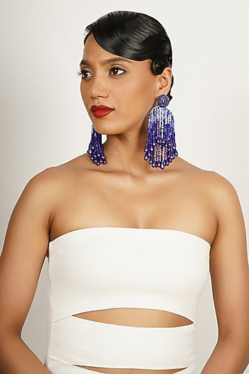 Blue Crystal & Pearl Dangler Earrings