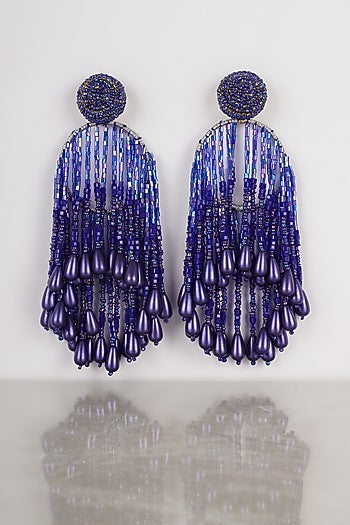 Blue Crystal & Pearl Dangler Earrings