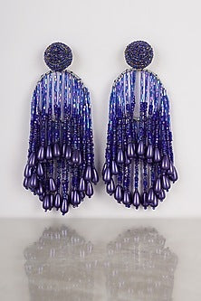 Blue Crystal & Pearl Dangler Earrings