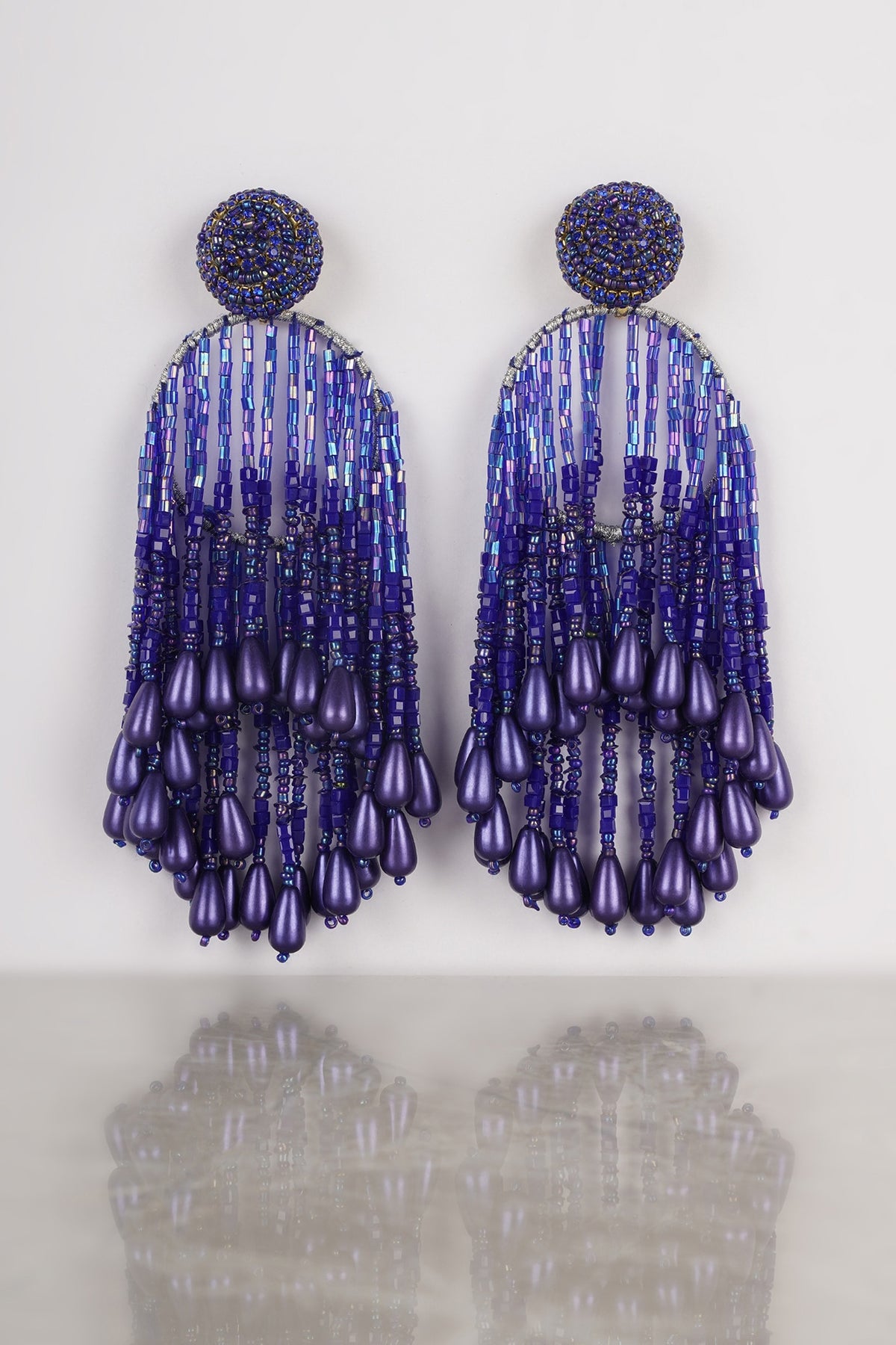 Blue Crystal & Pearl Dangler Earrings