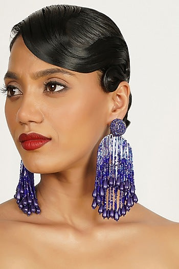 Blue Crystal & Pearl Dangler Earrings