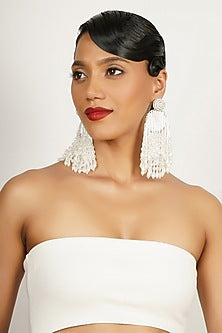 White Crystal & Pearl Dangler Earrings