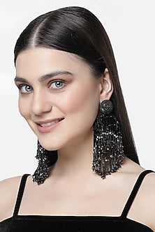 Black Crystal & Glass Beaded Dangler Earrings