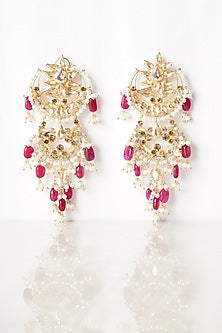 Gold Finish Crystal & Semi-Precious Stone Dangler Earrings