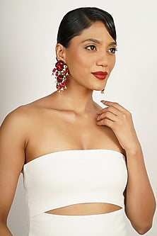 Red Crystal & Semi-Precious Stone Dangler Earrings