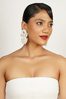 White Crystal & Semi-Precious Stone Dangler Earrings