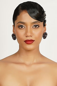 Black Crystal & Glass Beaded Stud Earrings