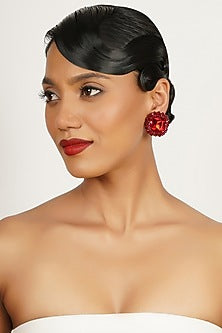 Red Crystal & Glass Beaded Stud Earrings