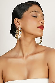Gold Finish Zircon Hoop Earrings